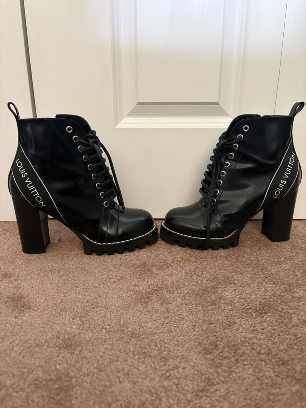 Louis Vuitton Black Lace-Up Platform Heel Boots